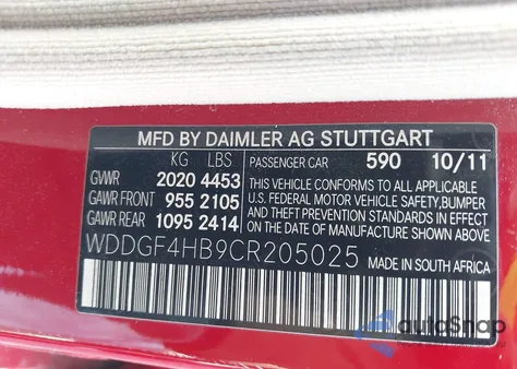 2012 Mercedes-Benz C 250 Sport from USA, damaged, VIN WDDGF4HB9CR205025